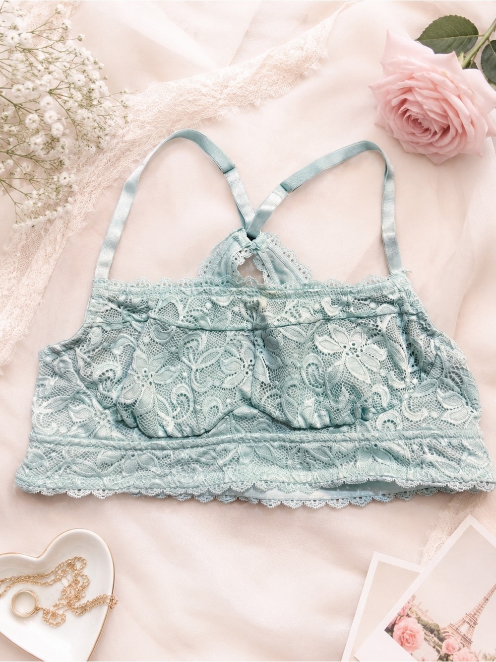 Adore Me Mint Green Lace Bralette Racerback Floral Lace Bra Size XL